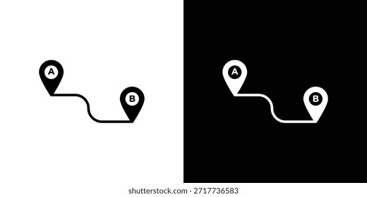 Diseño de silueta de iconos de ruta A a B. Símbolo de glifo blanco y negro.