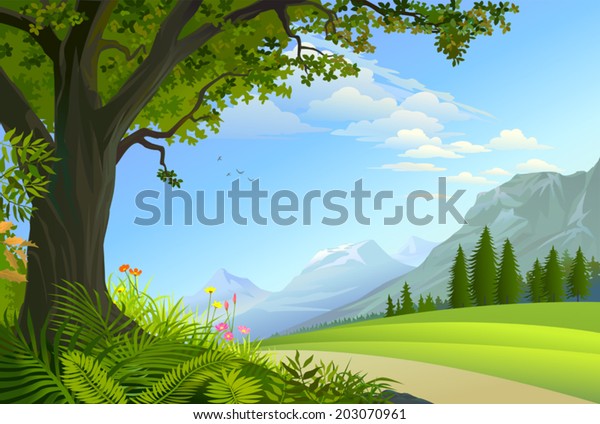 Path Between Divine Mystical Forest Magnificent Stock Vector (Royalty ...