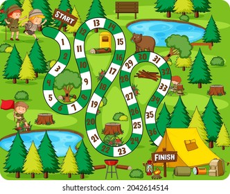 Path board game camping theme illustration