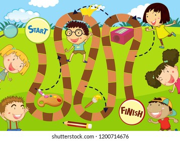 Ilustración de la plantilla de juego de tablero de trayectoria