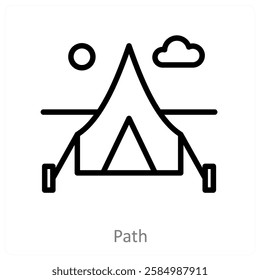 Path and camping tent icon concept