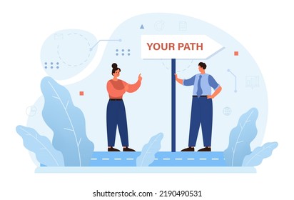 Path Concept. Life Course Or Business Way, Plan Or Strategy. New Opportunities And Self Development, Life Changing Decision. New Road To Destination. Flat Vector Illustration