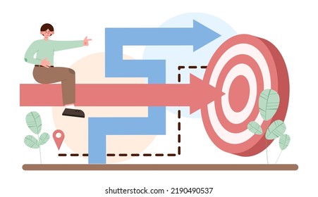 Path Concept. Life Course Or Business Way, Plan Or Strategy. New Opportunities And Self Development, Life Changing Decision. New Road To Destination. Flat Vector Illustration