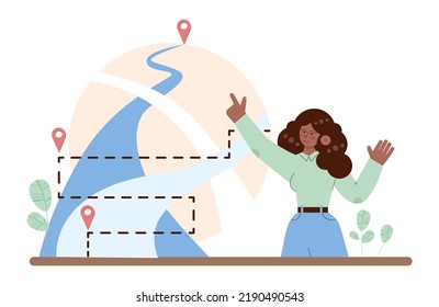 Path Concept. Life Course Or Business Way, Plan Or Strategy. New Opportunities And Self Development, Life Changing Decision. New Road To Destination. Flat Vector Illustration