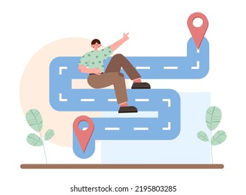 Path Concept. Life Course Or Business Way, Plan Or Strategy. New Opportunities And Self Development, Life Changing Decision. New Road To Destination. Flat Vector Illustration