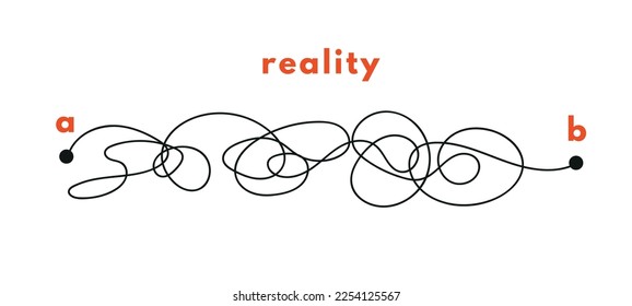 Path concept. Plans in real life. Point b and a. Find real way distance. Flat graphic vector illustrations isolated