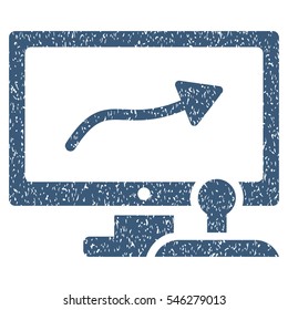 Path Control Monitor grainy textured icon for overlay watermark stamps. Flat symbol with dirty texture. Dotted vector blue ink rubber seal stamp with grunge design on a white background.