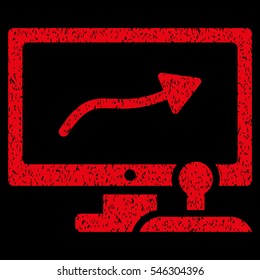 Path Control Monitor grainy textured icon for overlay watermark stamps. Flat symbol with dirty texture. Dotted vector red ink rubber seal stamp with grunge design on a black background.