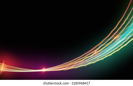 The path of electricity on the line is illuminated with light on a black background.