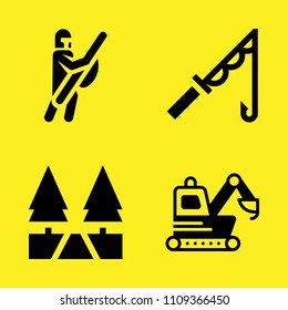 path, fishing rod, loader and warrior vector icon set. Sample icons set for web and graphic design