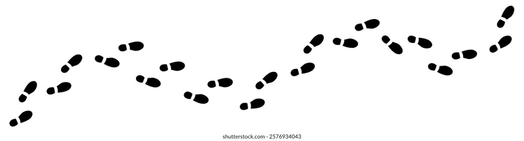 A path of footprints and footprints. Black heel footprint icons. Foot of a human leg in boots, shoes.Vector illustration.
