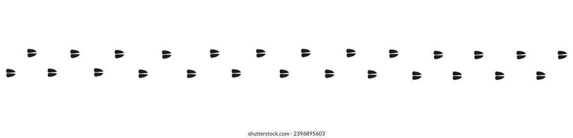 Path footprints of horse, cow, goat, sheep, deer, elk, antelope. Artiodactyl hooves. Horse tracks. Trail of wild horse. Silhouette. Vector isolated. Pet shop print textile game postcard brochure