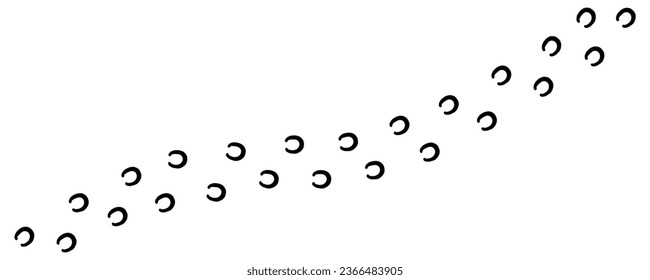 Path footprints of shod horse, pony. Track of horseshoes of donkey, mule. Shod hooves. Silhouette. Horse trail. Black Vector isolated on white. For print, textile, postcard, design, games, pet store.
