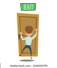 Path to freedom. Businessman walking to the exit. Business concept . Vector flat design illustration.