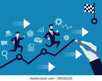Path to the goal. Businessman hand drawing a line leading to the goal. Business vector concept illustration