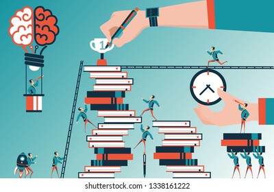 Path to the goal. men compete to hit 
a drawing reward. vector concept illustration