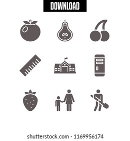 path icon. 9 path vector set. shovel, pear, cherries and old school icons for web and design about path theme