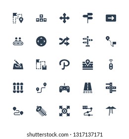 path icon set. Collection of 25 filled path icons included Route, Track, Direction, Dung, Street, Road, Controller, Cottons, Path, Shuffle, Walkway, Directions