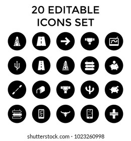 Path icons. set of 20 editable filled path icons such as direction   isolated, bull skull, tunnel, road, piggy bank, arrow. best quality path elements in trendy style.