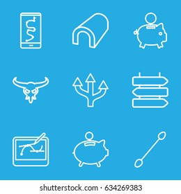 Path icons set. set of 9 path outline icons such as direction   isolated, bull skull, tunnel, cotton buds, piggy bank, pen tool on tablet, arrow