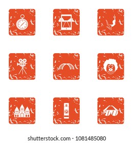 Path icons set. Grunge set of 9 path vector icons for web isolated on white background