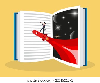 Path to knowledge and professional growth. Businessman look for success from books