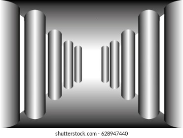 The path to the light of the exit between the pillars.