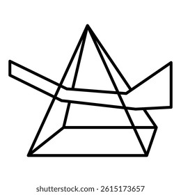 Path of light ray in prism thin line icon, optical effect concept. Vector graphics. Piramid with mirrors sign on white background, style mobile or design