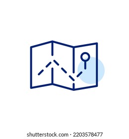 Path to a location pin on folded map. Pixel perfect, editable stroke line icon