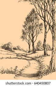 A path in the park sketch wallpaper