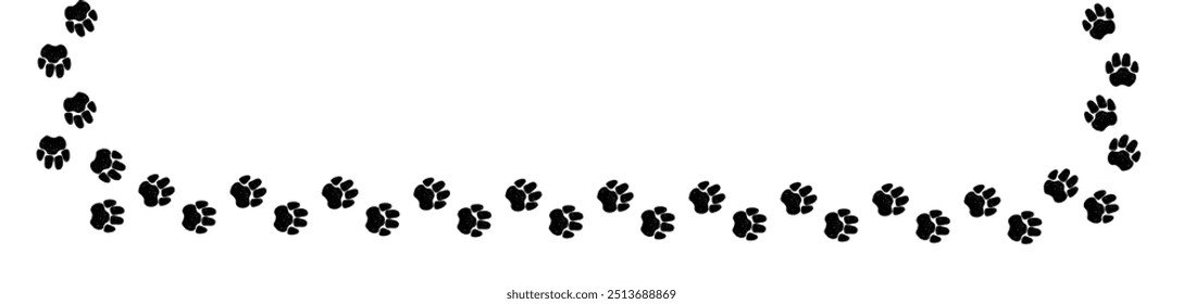  Ein Pfad mit Pfotenabdrücken von Haustieren, Hunden oder Katzen. Isolierte Illustration mit Holzkohle oder Kreide auf weißem Hintergrund. Vektorgrafik.