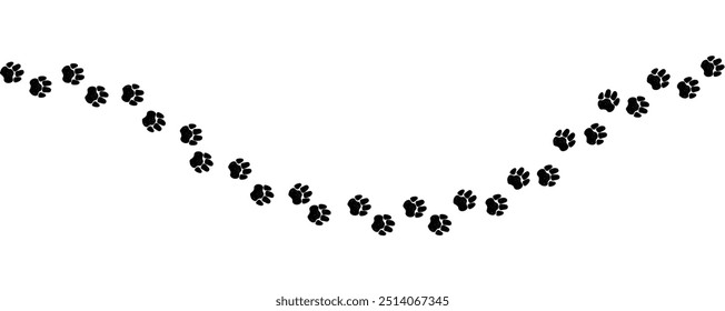 A path of paw prints of pets, dog or cat drawn in grunge style. Vector illustration drawn with charcoal on white background.