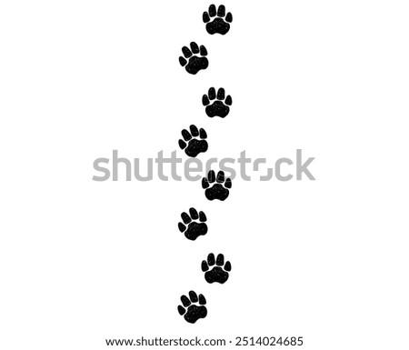A path of paw prints of pets, dog or cat. Isolated illustration in grunge style on white background. Vector illustration.