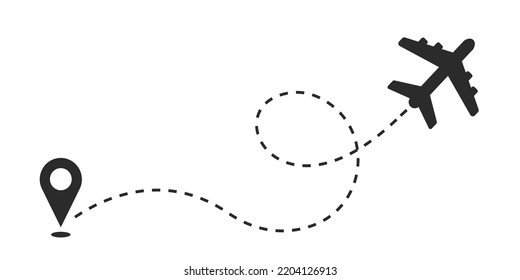 The path from the place to the departure of the plane. Vector illustration