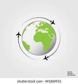 The path Plane. Flying around the world. Travel icon