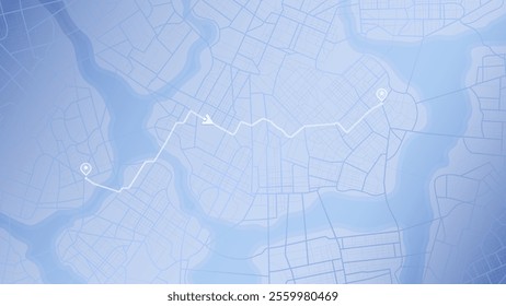 Path from point to the intended goal, destinations, signs. roads throughout map. Navigation mapping technology for obtaining data on distance of the path. Location track dashboard. Vector illustration