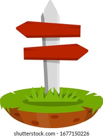 Path pointer with red plate. Direction way. Turn right. Element of road. Route information Index. Cartoon flat illustration. Green grass