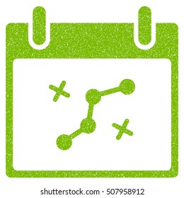Path Points Calendar Day grainy textured icon for overlay watermark stamps. Flat symbol with unclean texture. Dotted vector eco green ink rubber seal stamp with grunge design on a white background.
