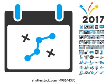 Path Points Calendar Day icon with bonus calendar and time management pictograph collection. Vector illustration style is flat iconic symbols, blue and gray colors, white background.