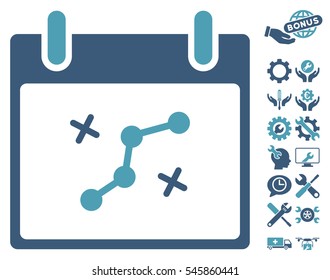 Path Points Calendar Day icon with bonus configuration clip art. Vector illustration style is flat iconic symbols, cyan and blue, white background.