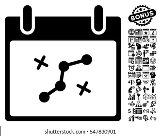 Path Points Calendar Day icon with bonus calendar and time management icon set. Vector illustration style is flat iconic symbols, black, white background.