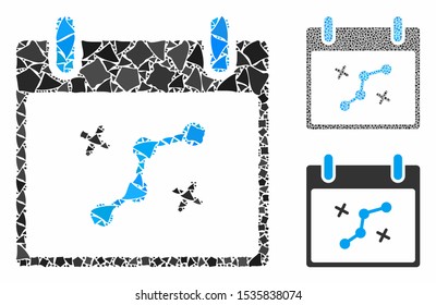 Path points calendar day mosaic of tuberous elements in variable sizes and color tinges, based on path points calendar day icon. Vector ragged elements are organized into collage.