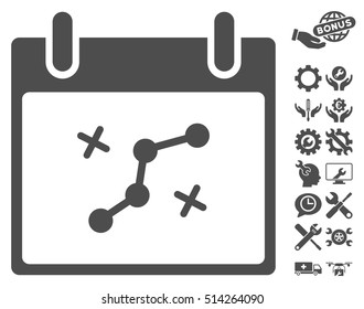 Path Points Calendar Day pictograph with bonus service graphic icons. Vector illustration style is flat iconic symbols, gray, white background.