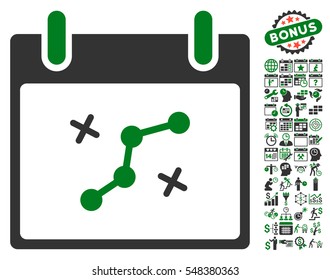 Path Points Calendar Day pictograph with bonus calendar and time management pictograms. Vector illustration style is flat iconic symbols, green and gray, white background.