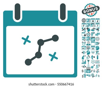 Path Points Calendar Day pictograph with bonus calendar and time management design elements. Vector illustration style is flat iconic symbols, soft blue, white background.