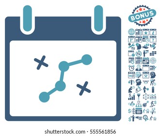 Path Points Calendar Day pictograph with bonus calendar and time management pictures. Vector illustration style is flat iconic symbols, cyan and blue, white background.