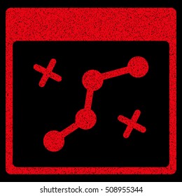 Path Points Calendar Page grainy textured icon for overlay watermark stamps. Flat symbol with unclean texture. Dotted vector red ink rubber seal stamp with grunge design on a black background.