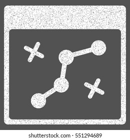 Path Points Calendar Page grainy textured icon for overlay watermark stamps. Flat symbol with dirty texture. Dotted vector white ink rubber seal stamp with grunge design on a gray background.