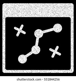 Path Points Calendar Page grainy textured icon for overlay watermark stamps. Flat symbol with dust texture. Dotted vector white ink rubber seal stamp with grunge design on a black background.