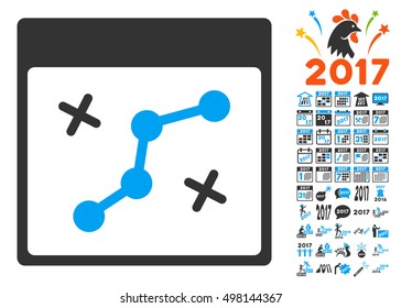 Path Points Calendar Page icon with bonus calendar and time management images. Vector illustration style is flat iconic symbols, blue and gray colors, white background.